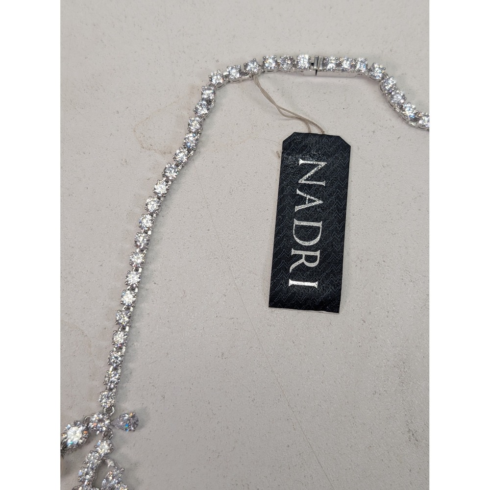Nadri Cubic Zirconia Faux Pearl Drop Necklace Rhodium Plated NN463RWP Bridal NEW - Picture 2 of 9